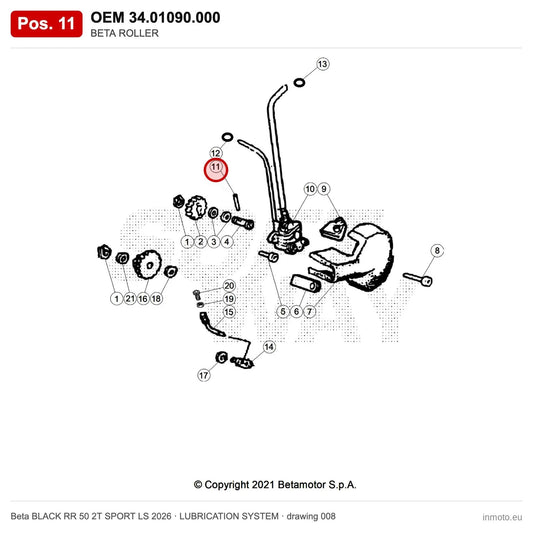 BETA ROLLER – OEM 34.01090.000, position 11 on the Beta BLACK RR 50 2T SPORT LS 2026 lubrication system drawing