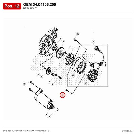 BETA BOLT – OEM 34.04106.200, position 12 on the Beta RR 125 MY16 ignition drawing