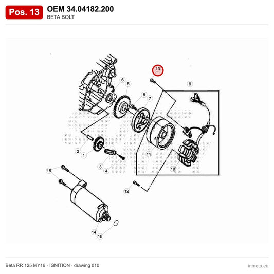 BETA BOLT – OEM 34.04182.200, position 13 on the Beta RR 125 MY16 ignition drawing