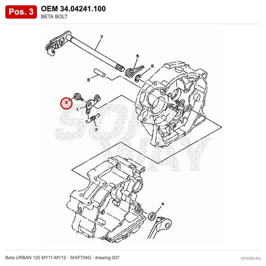 BETA BOLT – OEM 34.04241.100, position 3 on the Beta URBAN 125 MY11-MY12 shifting drawing