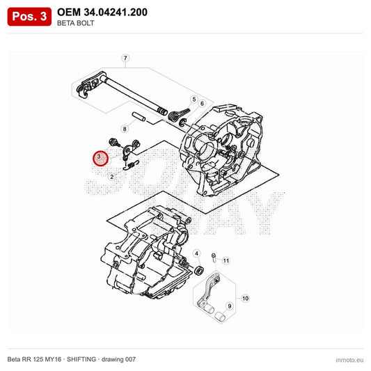 BETA BOLT – OEM 34.04241.200, position 3 on the Beta RR 125 MY16 shifting drawing