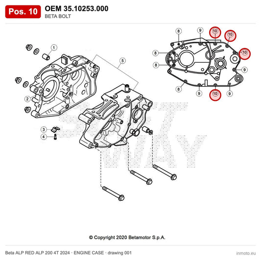 BETA BOLT – OEM 35.10253.000, position 10 on the Beta ALP RED ALP 200 4T 2024 engine case drawing