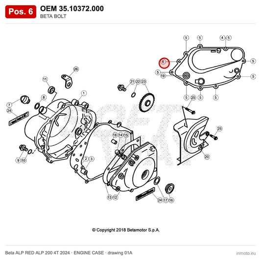 BETA BOLT – OEM 35.10372.000, position 6 on the Beta ALP RED ALP 200 4T 2024 engine case drawing