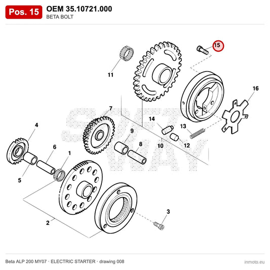 BETA BOLT – OEM 35.10721.000, position 15 on the Beta ALP 200 MY07 elettricstarter drawing