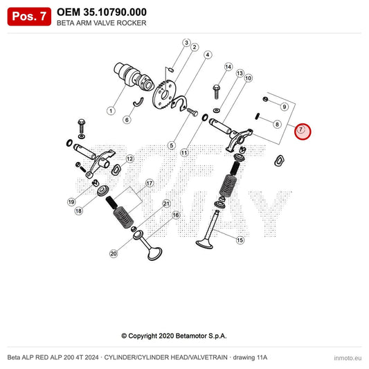 BETA ARM VALVE ROCKER – OEM 35.10790.000, position 7 on the Beta ALP RED ALP 200 4T 2024 cylinder/cylinder head/valvetrain drawing
