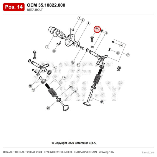 BETA BOLT – OEM 35.10822.000, position 14 on the Beta ALP RED ALP 200 4T 2024 cylinder/cylinder head/valvetrain drawing