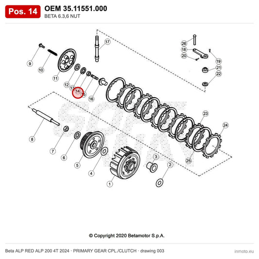 BETA 6.3,6 NUT – OEM 35.11551.000, position 14 on the Beta ALP RED ALP 200 4T 2024 primary gear cpl./clutch drawing