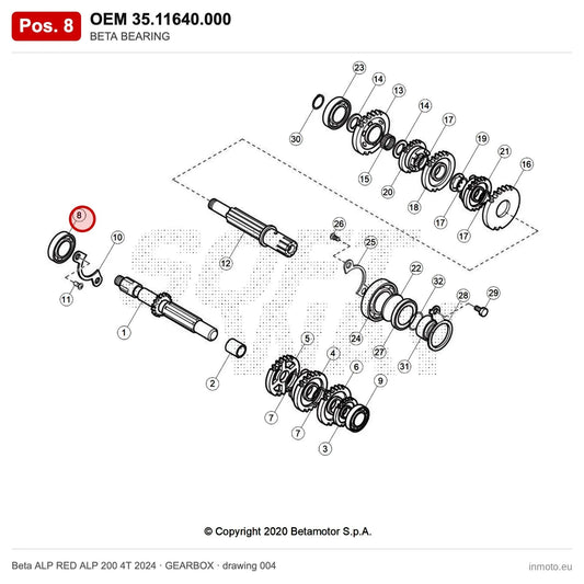 BETA BEARING – OEM 35.11640.000, position 8 on the Beta ALP RED ALP 200 4T 2024 gearbox drawing