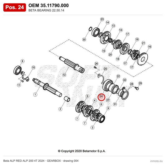 BETA BEARING 22.50.14 – OEM 35.11790.000, position 24 on the Beta ALP RED ALP 200 4T 2024 gearbox drawing