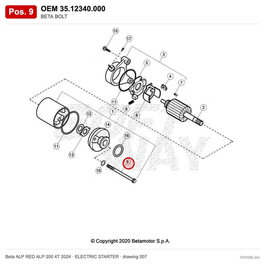 BETA BOLT – OEM 35.12340.000, position 9 on the Beta ALP RED ALP 200 4T 2024 elettricstarter drawing