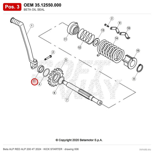 BETA OIL SEAL – OEM 35.12550.000, position 3 on the Beta ALP RED ALP 200 4T 2024 kick starter drawing