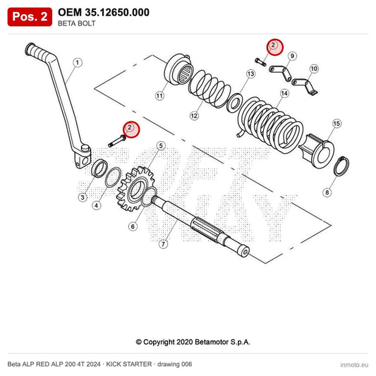 BETA BOLT – OEM 35.12650.000, position 2 on the Beta ALP RED ALP 200 4T 2024 kick starter drawing