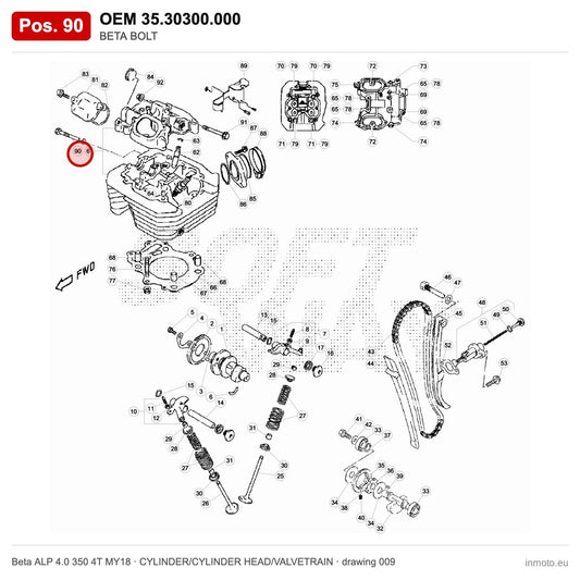 BETA BOLT – OEM 35.30300.000, position 90 on the Beta ALP 4.0 350 4T MY18 cylinder/cylinder head/valvetrain drawing