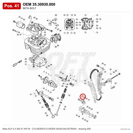 BETA BOLT – OEM 35.30930.000, position 41 on the Beta ALP 4.0 350 4T MY18 cylinder/cylinder head/valvetrain drawing