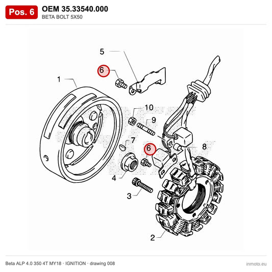 BETA BOLT 5X50 – OEM 35.33540.000, position 6 on the Beta ALP 4.0 350 4T MY18 ignition drawing