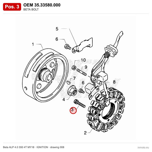 BETA BOLT – OEM 35.33580.000, position 3 on the Beta ALP 4.0 350 4T MY18 ignition drawing