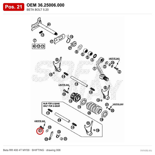 BETA BOLT 5.20 – OEM 36.25006.000, position 21 on the Beta RR 400 4T MY09 shifting drawing