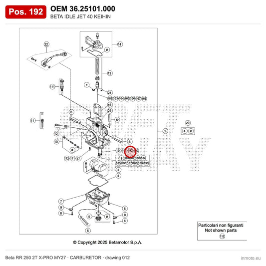 BETA IDLE JET 40 KEIHIN – OEM 36.25101.000, position 192 on the Beta RR 250 2T X-PRO MY27 carburetor drawing