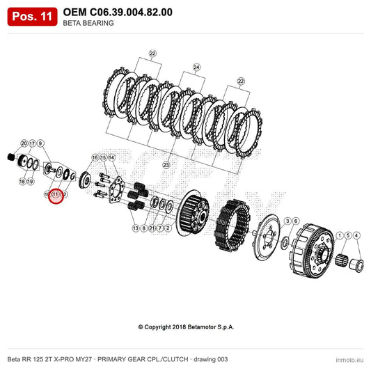 BETA BEARING – OEM C06.39.004.82.00, position 11 on the Beta RR 125 2T X-PRO MY27 primary gear cpl./clutch drawing