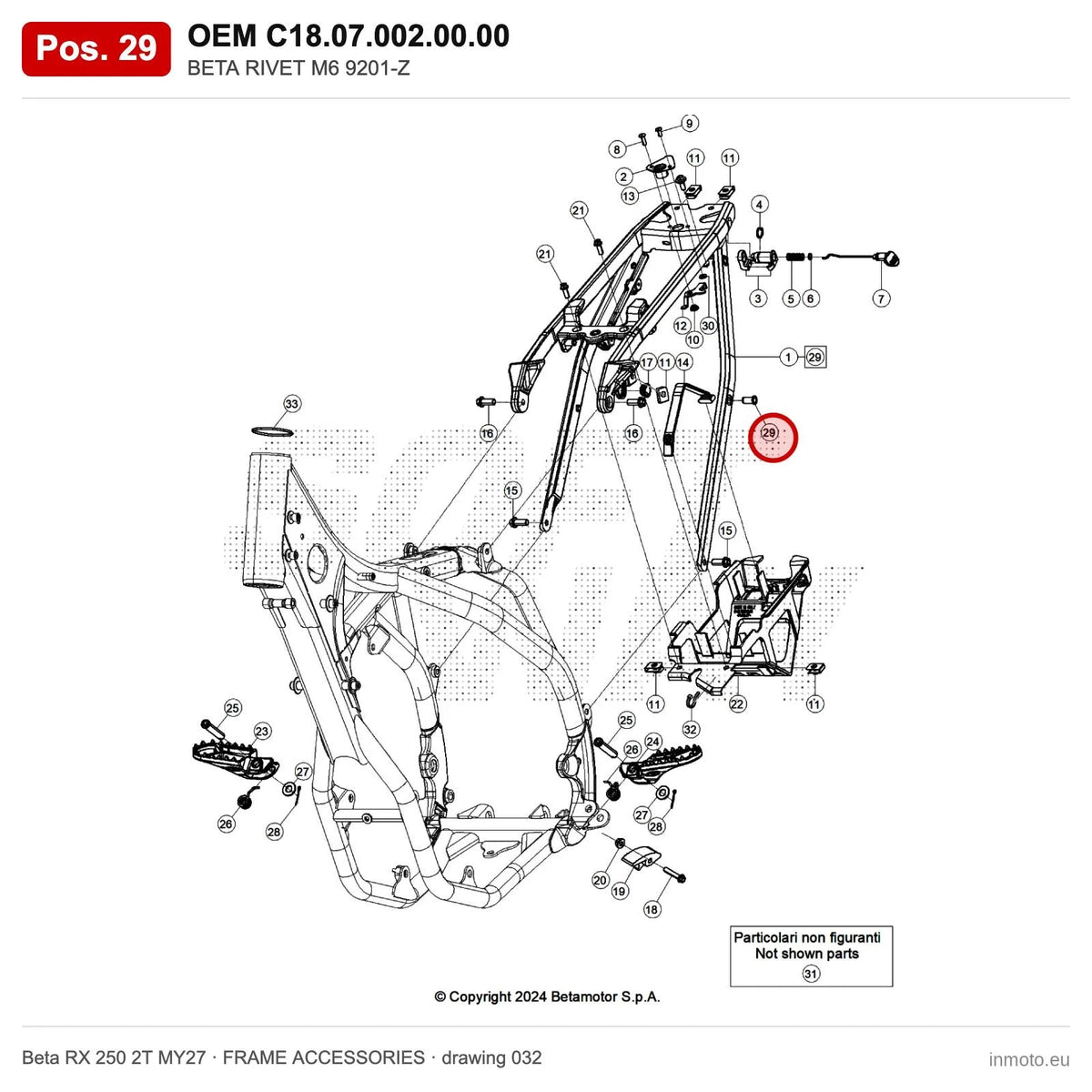 BETA RIVET M6 9201-Z – OEM C18.07.002.00.00, position 29 on the Beta RX 250 2T MY27 frame accessories drawing