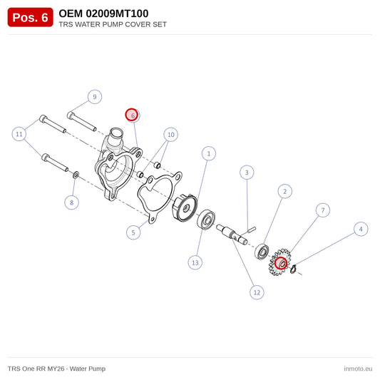 TRS WATER PUMP COVER SET – TRS One RR MY26 exploded view, water pump, pos. 6