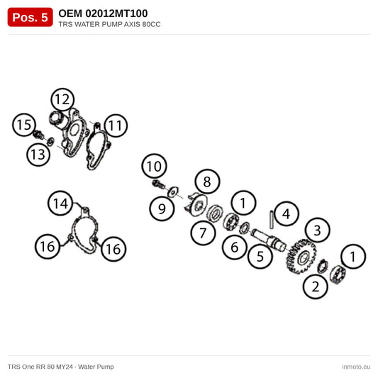 TRS WATER PUMP AXIS 80CC – TRS One RR 80 MY24 exploded view, water pump, pos. 5