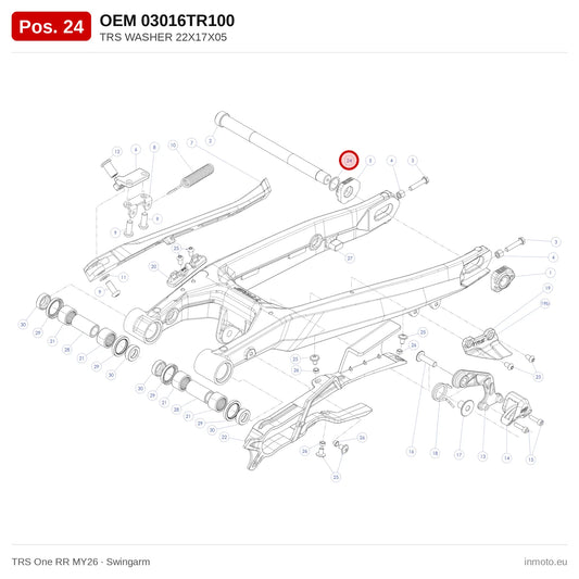 TRS WASHER 22X17X05 – TRS One RR MY26 exploded view, swingarm, pos. 24