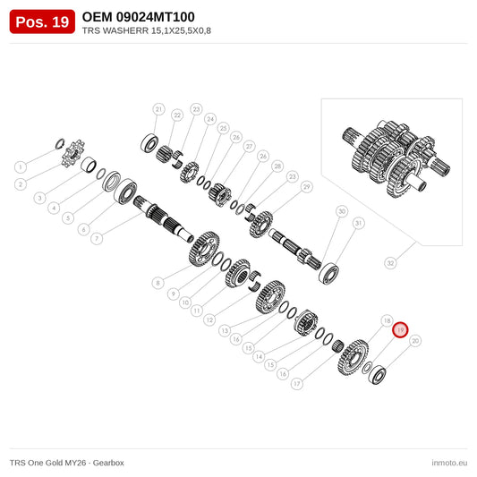 TRS WASHERR 15,1X25,5X0,8 – TRS One Gold MY26 exploded view, gearbox, pos. 19