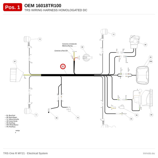 TRS WIRING HARNESS HOMOLOGATED DC – TRS One R MY21 exploded view, electrical system, pos. 1