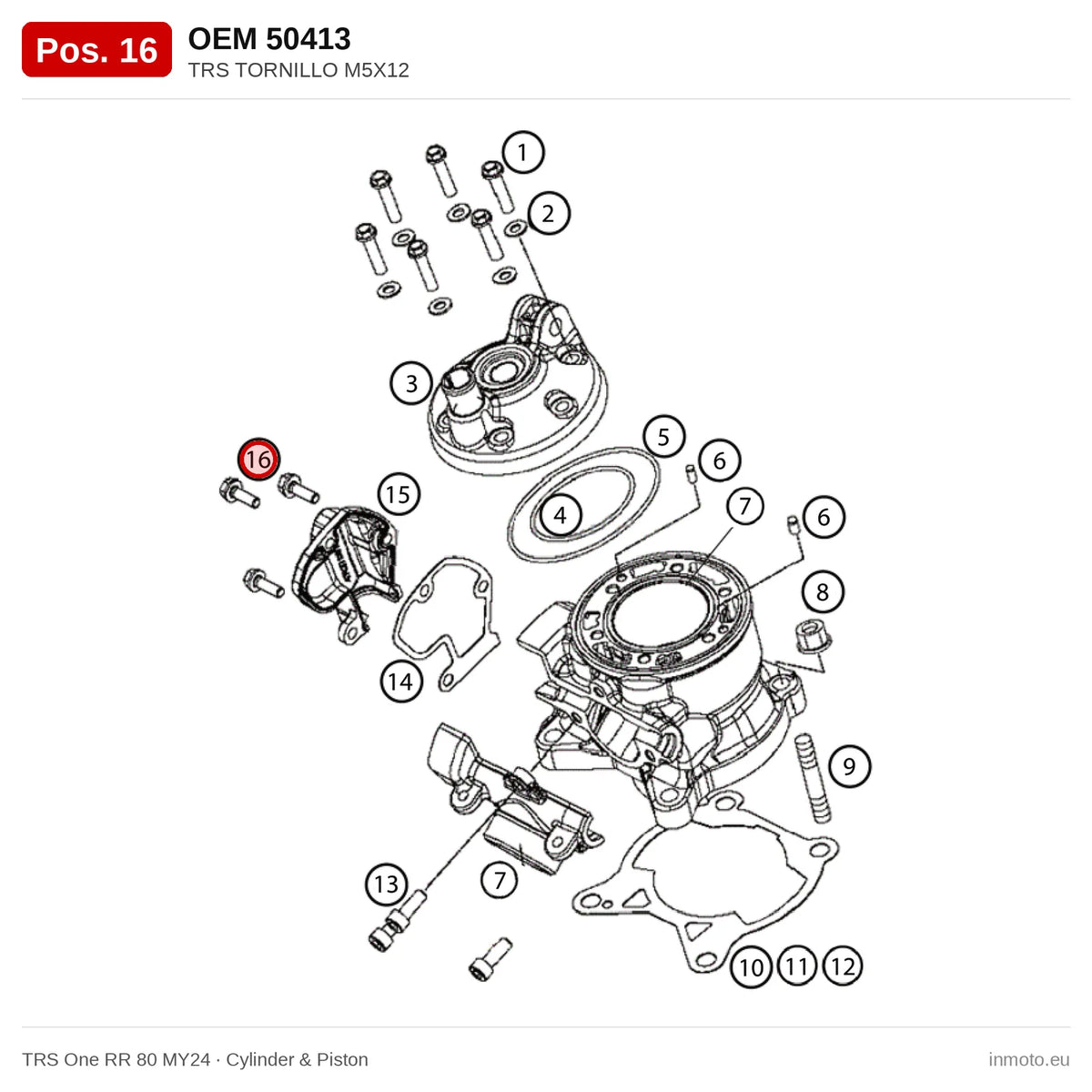 TRS TORNILLO M5X12 – TRS One RR 80 MY24 exploded view, cylinder & piston, pos. 16
