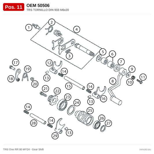 TRS TORNILLO DIN 933 M6x20 – TRS One RR 80 MY24 exploded view, gear shift, pos. 11