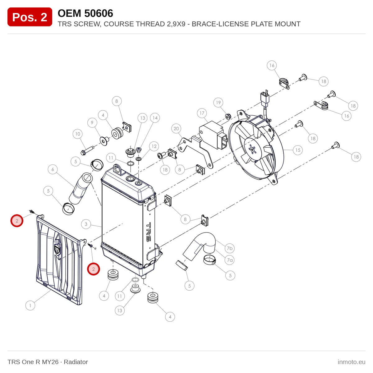 TRS SCREW, COURSE THREAD 2,9X9 - BRACE-LICENSE PLATE MOUNT – TRS One R MY26 exploded view, radiator, pos. 2