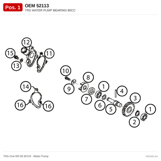 TRS WATER PUMP BEARING 80CC – TRS One RR 80 MY24 exploded view, water pump, pos. 1