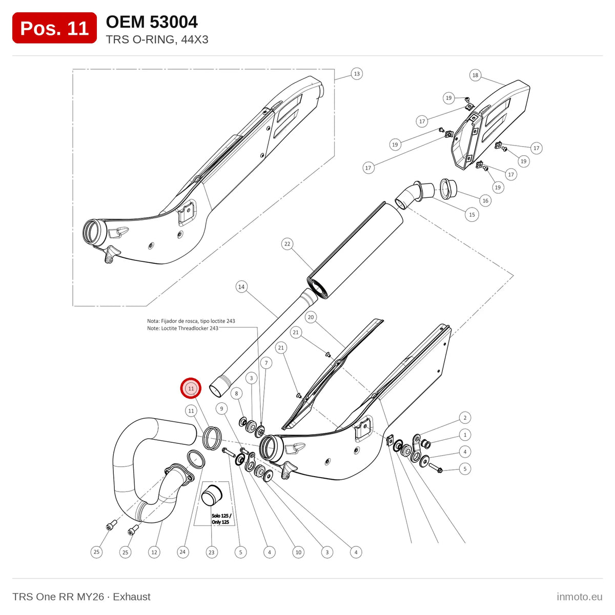 TRS O-RING, 44X3 – TRS One RR MY26 exploded view, exhaust, pos. 11