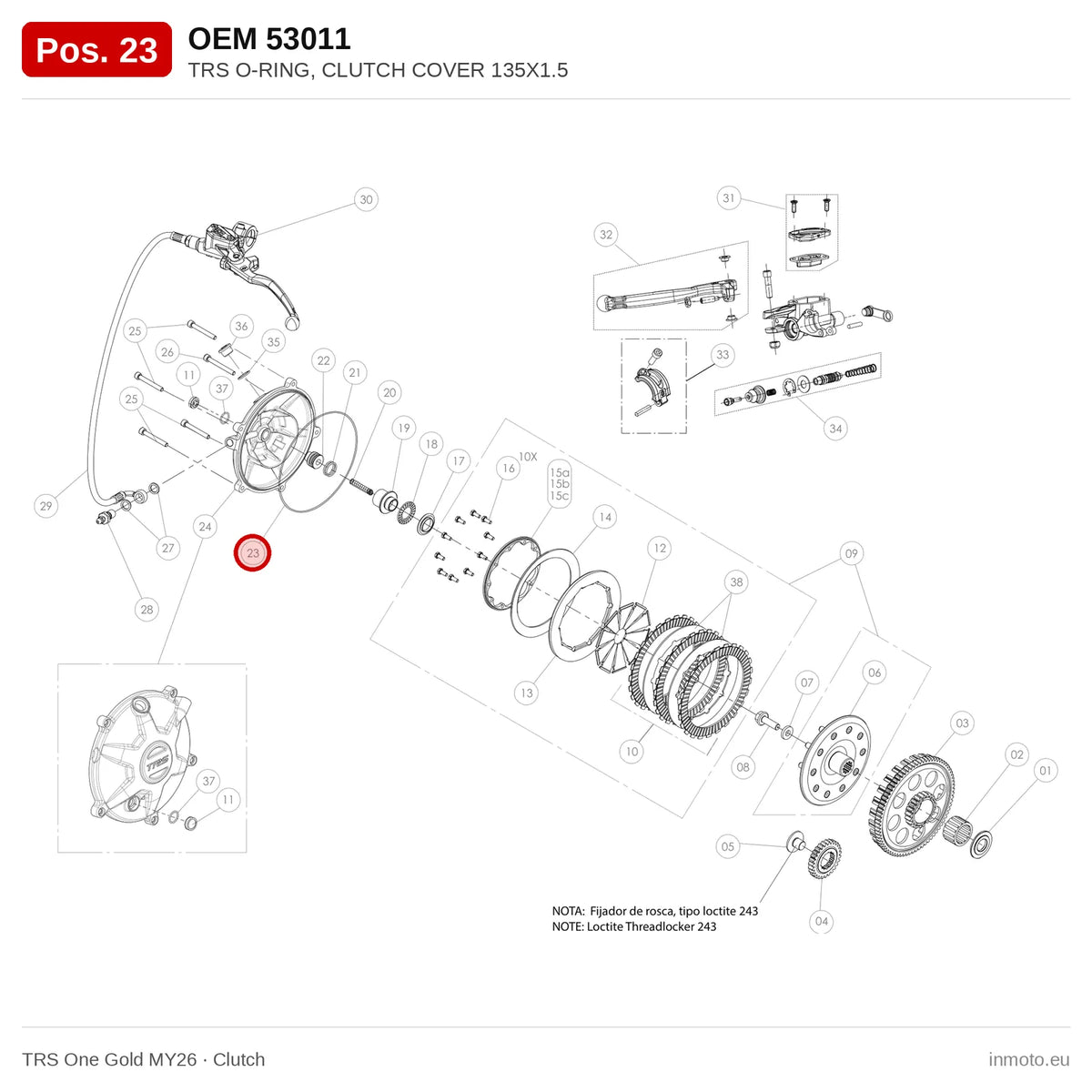 TRS O-RING, CLUTCH COVER 135X1.5 – TRS One Gold MY26 exploded view, clutch, pos. 23