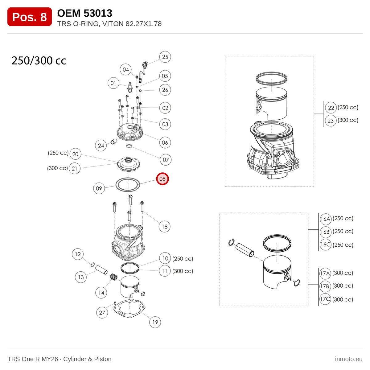 TRS O-RING, VITON 82.27X1.78 – TRS One R MY26 exploded view, cylinder & piston, pos. 8