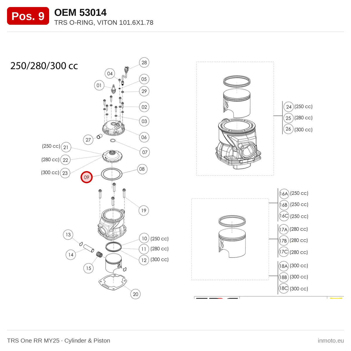 TRS O-RING, VITON 101.6X1.78 – TRS One RR MY25 exploded view, cylinder & piston, pos. 9