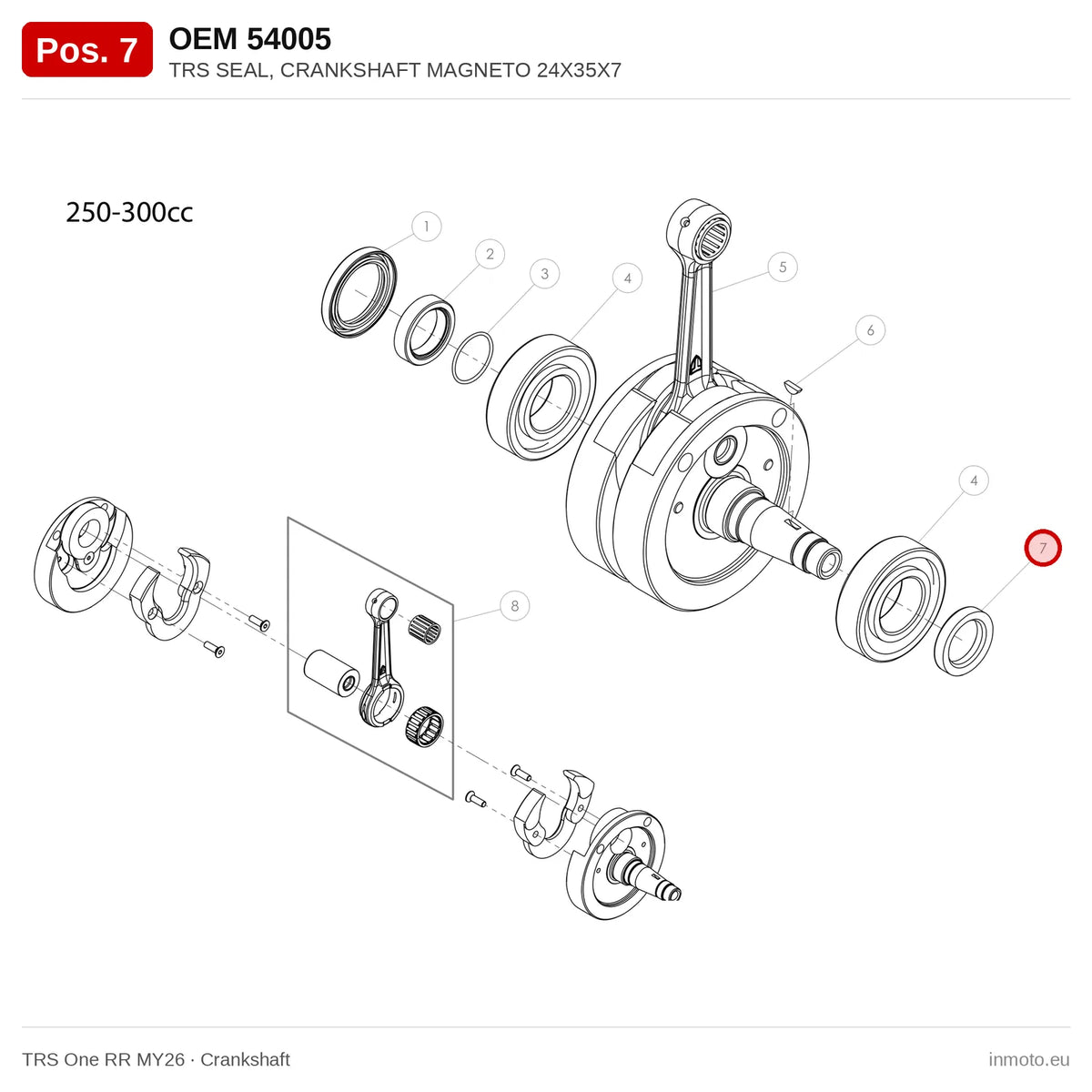 TRS SEAL, CRANKSHAFT MAGNETO 24X35X7 – TRS One RR MY26 exploded view, crankshaft, pos. 7