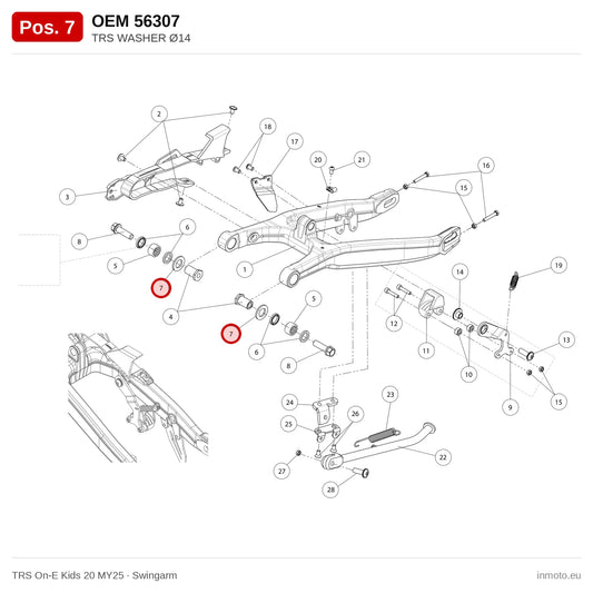 TRS WASHER Ø14 – TRS On-E Kids 20 MY25 exploded view, swingarm, pos. 7
