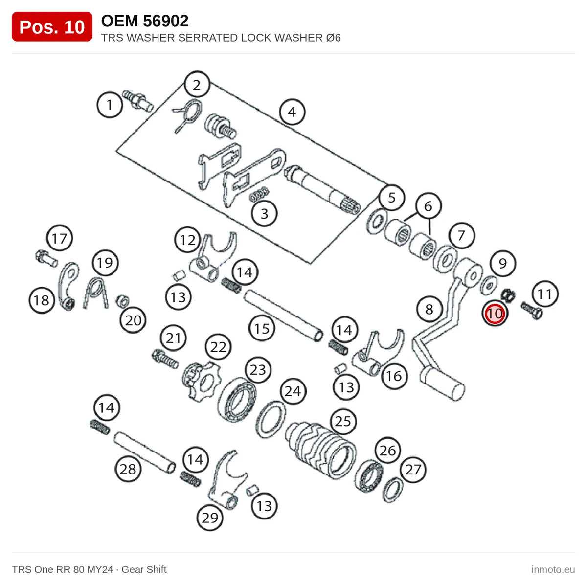 TRS WASHER SERRATED LOCK WASHER Ø6 – TRS One RR 80 MY24 exploded view, gear shift, pos. 10
