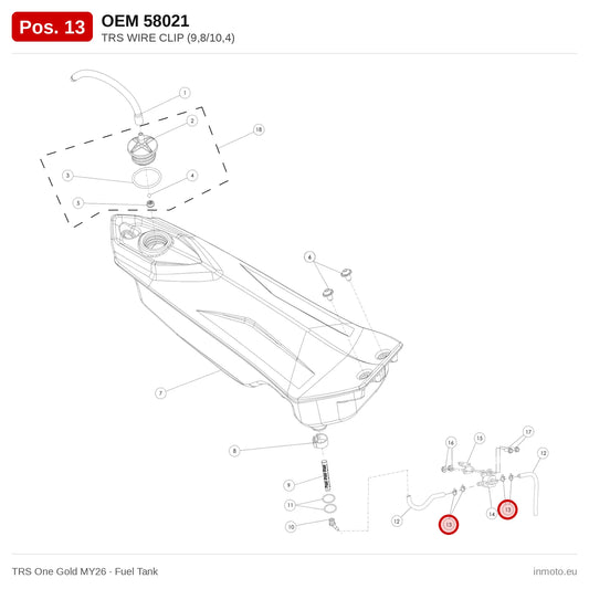 TRS WIRE CLIP (9,8/10,4) – TRS One Gold MY26 exploded view, fuel tank, pos. 13