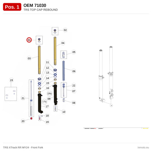 TRS TOP CAP REBOUND – TRS XTrack RR MY24 exploded view, front fork, pos. 1